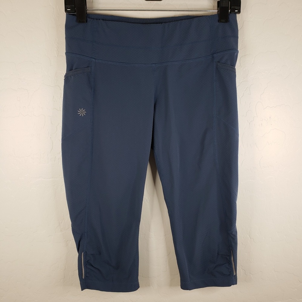 Athleta 27x16‎ Dobby Be Free Knicker Capri Pants Reflective Women's Small Blue